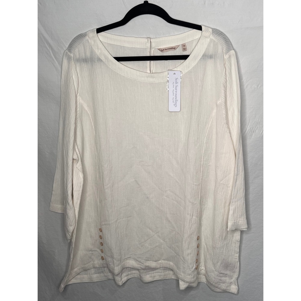 NWT Soft Surroundings Women's Oceo Gauze Textured Tunic Top White‎ Size 3X Beach